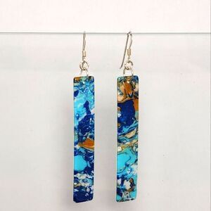 Drop Earrings Ocean Blue on Sterling Silver Earwires Lightweight Long